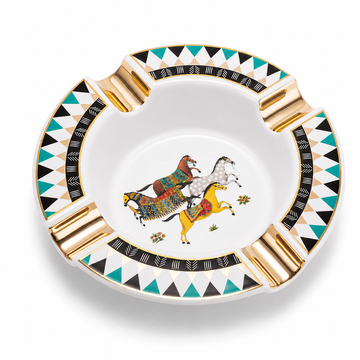 AS-24B2 Premium 4-Cigar Ashtray – Ceramic Four Horses Design, Luxury Cigar Ashtray with Gift Box