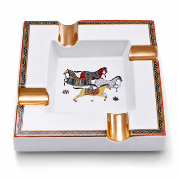 AS-4 Premium 4-Cigar Ashtray – Ceramic Four Horses Design, Luxury Cigar Ashtray with Gift Box