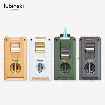 Lubinski YJA-10070 Multifunctional Cigar Lighter – Premium Zinc Alloy, Built-in Punch and Genuine V-Cut Cigar Cutter