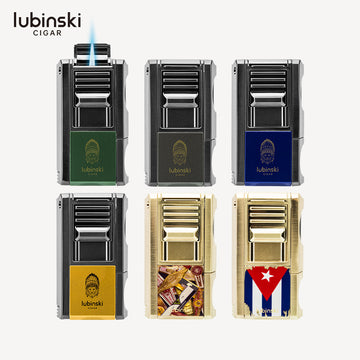 Lubinski YJA-10057 Single Jet Torch Lighter with Cigar Cutter & Punch – Windproof & Refillable