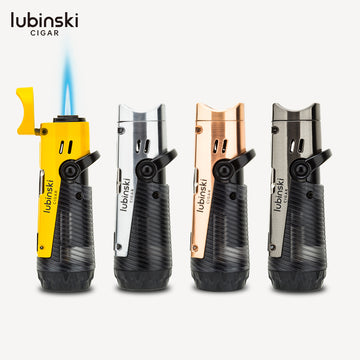 Lubinski YJA10038 Single Jet Torch Lighter with Cigar Punch & Rest – Windproof & Refillable