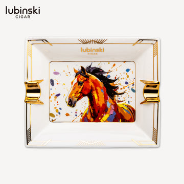 Lubinski YJA-20053 Cigar Ashtray – Premium Bone China 2-Cigar Ashtray, Year of the Horse Commemorative Edition