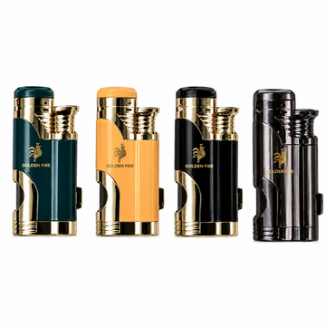 Golden Fire GF-359 Genuine Lighter – Powerful Double Jet Flame, Visible Gas Window, Cigar Punch – Durable, Compact, Multiple Colors