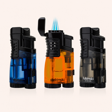 Lubinski YJA-10024 Triple Jet Torch Lighter with Cigar Punch & Fuel Window – Windproof & Refillable